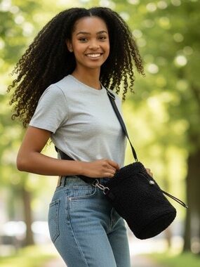 Lululemon Crossbody Fleece Bucket Bag 2.5L Black Silver Hardware